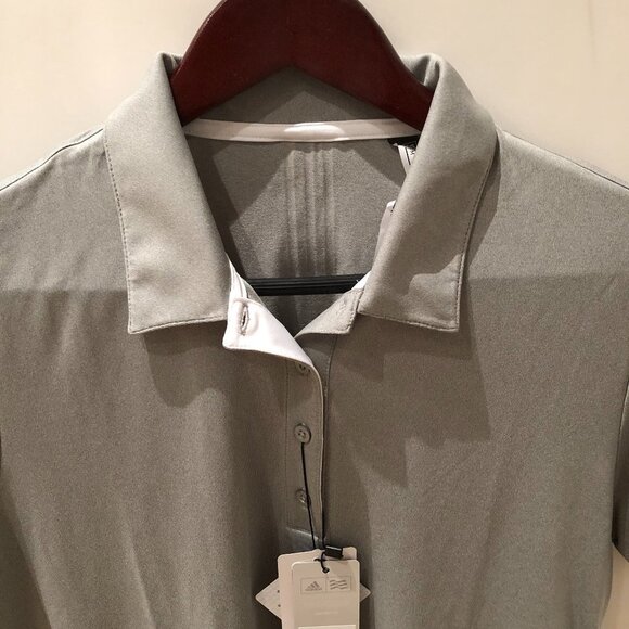 Adidas Golf Athletic 4 Button Collared Sh Slv Polo Shirt Grey & White Sz M NWT - Picture 3 of 11